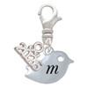 Silver Plated Little Bird Initial - M - Silver Plated Clip on Charm with Mini Year 2026: Year to Remember Jewelry Gift - Celebrations