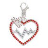 Silver Plated Large Red Crystal Heart with Clear Heartbeat - Silver Plated Clip on Charm with Mini Year 2026: Year to Remember Jewelry Gift - Celebrations