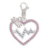 Silver Plated Large Pink Crystal Heart with Clear Heartbeat - Silver Plated Clip on Charm with Mini Year 2026: Year to Remember Jewelry Gift - Celebrations