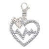 Silver Plated Large Clear Crystal Heart with Heartbeat - Silver Plated Clip on Charm with Mini Year 2026: Year to Remember Jewelry Gift - Celebrations