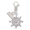 Silver Plated AB Crystal Ship Wheel - Direction - Silver Plated Clip on Charm with Mini Year 2026: Year to Remember Jewelry Gift - Celebrations