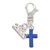 Silver Plated Small Blue Crystal Cross - Silver Plated Clip on Charm with Mini Year 2026: Year to Remember Jewelry Gift - Celebrations