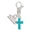 Silver Plated Small Teal Crystal Cross - Silver Plated Clip on Charm with Mini Year 2026: Year to Remember Jewelry Gift - Celebrations