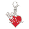 Silver Plated Heartbeat on Red Heart - Silver Plated Clip on Charm with Mini Year 2026: Year to Remember Jewelry Gift - Celebrations