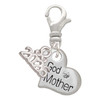 Silver Plated Small ''Godmother'' Heart with Clear Crystal - Silver Plated Clip on Charm with Mini Year 2026: Year to Remember Jewelry Gift - Celebrations