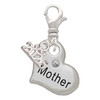 Silver Plated Large ''Mother'' Heart with Clear Crystal - Silver Plated Clip on Charm with Mini Year 2026: Year to Remember Jewelry Gift - Celebrations