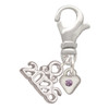 Silver Plated Mini Light Purple Crystal Heart - Silver Plated Clip on Charm with Mini Year 2026: Year to Remember Jewelry Gift - Celebrations