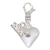 Silver Plated Large April - Clear Crystal Heart - Silver Plated Clip on Charm with Mini Year 2026: Year to Remember Jewelry Gift - Celebrations