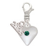 Silver Plated Large May - Green Crystal Heart - Silver Plated Clip on Charm with Mini Year 2026: Year to Remember Jewelry Gift - Celebrations