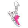 Silver Plated 3-D Hot Pink Ice Skate - Silver Plated Clip on Charm with Mini Year 2026: Year to Remember Jewelry Gift - Celebrations