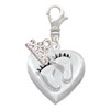 Silver Plated Baby Feet Heart Locket - Silver Plated Clip on Charm with Mini Year 2026: Year to Remember Jewelry Gift - Celebrations