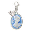 Silver Plated Small Blue Oval Cameo - Silver Plated Clip on Charm with Mini Year 2026: Year to Remember Jewelry Gift - Celebrations