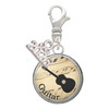 Silver Plated Domed Music - Guitar - Silver Plated Clip on Charm with Mini Year 2026: Year to Remember Jewelry Gift - Celebrations