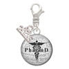 Silver Plated Domed Black PharmD - Silver Plated Clip on Charm with Mini Year 2026: Year to Remember Jewelry Gift - Celebrations