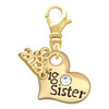 Gold-tone Large Big Sister Heart with Clear Crystal - Gold-tone Plated Clip on Charm with Mini Year 2026: Year to Remember Jewelry Gift - Celebrations