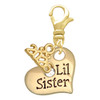 Gold-tone Large Lil Sister Heart with Clear Crystal - Gold-tone Plated Clip on Charm with Mini Year 2026: Year to Remember Jewelry Gift - Celebrations