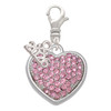 Silver Plated Large Rounded Light Pink Oktant Crystal Heart - Silver Plated Clip on Charm with Mini Year 2026: Year to Remember Jewelry Gift - Celebrations
