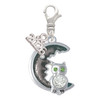 Silver Plated Large Crystal Owl Sitting on Black Moon - Silver Plated Clip on Charm with Mini Year 2026: Year to Remember Jewelry Gift - Celebrations