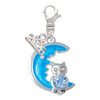 Silver Plated Large Blue Owl on Hot Blue Moon - Silver Plated Clip on Charm with Mini Year 2026: Year to Remember Jewelry Gift - Celebrations