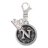 Silver Plated Antiqued Round Seal - Initial - N - Silver Plated Clip on Charm with Mini Year 2026: Year to Remember Jewelry Gift - Celebrations