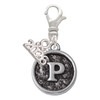 Silver Plated Antiqued Round Seal - Initial - P - Silver Plated Clip on Charm with Mini Year 2026: Year to Remember Jewelry Gift - Celebrations