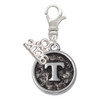Silver Plated Antiqued Round Seal - Initial - T - Silver Plated Clip on Charm with Mini Year 2026: Year to Remember Jewelry Gift - Celebrations