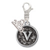 Silver Plated Antiqued Round Seal - Initial - V - Silver Plated Clip on Charm with Mini Year 2026: Year to Remember Jewelry Gift - Celebrations