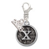 Silver Plated Antiqued Round Seal - Initial - X - Silver Plated Clip on Charm with Mini Year 2026: Year to Remember Jewelry Gift - Celebrations