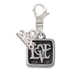 Silver Plated Antiqued Square Seal - Love with Heart - Silver Plated Clip on Charm with Mini Year 2026: Year to Remember Jewelry Gift - Celebrations