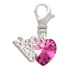 10mm Hot Pink Crystal Heart - Silver Plated Clip on Charm with Mini Year 2026: Year to Remember Jewelry Gift - Celebrations