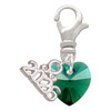 10mm Green Crystal Heart - Silver Plated Clip on Charm with Mini Year 2026: Year to Remember Jewelry Gift - Celebrations
