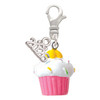 Resin Pink Cupcake with White Frosting - Silver Plated Clip on Charm with Mini Year 2026: Year to Remember Jewelry Gift - Celebrations