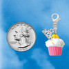 Resin Pink Cupcake with White Frosting - Silver Plated Clip on Charm with Mini Year 2026 Jewelry Ideas and Examples