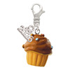 Resin Vanilla Cupcake with Chocolate Frosting - Silver Plated Clip on Charm with Mini Year 2026: Year to Remember Jewelry Gift - Celebrations