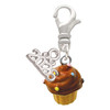 Resin Mini Vanilla Cupcake with Chocolate Frosting - Silver Plated Clip on Charm with Mini Year 2026: Year to Remember Jewelry Gift - Celebrations