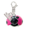 Resin Hot Pink & Black Ladybug Sweetie - Silver Plated Clip on Charm with Mini Year 2026: Year to Remember Jewelry Gift - Celebrations