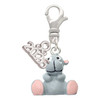 Resin Grey Hippopotamus Honey - Silver Plated Clip on Charm with Mini Year 2026: Year to Remember Jewelry Gift - Celebrations