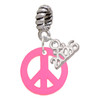 Acrylic Small Hot Pink Peace Sign - Silver Plated Twist Rope Bead Charm Dangle with Mini Year 2026: Year to Remember Jewelry Gift - Celebrations