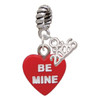 Acrylic Red "Be Mine / Kiss Me" Heart - Silver Plated Twist Rope Bead Charm Dangle with Mini Year 2026: Year to Remember Jewelry Gift - Celebrations