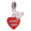 Acrylic Red "Cool Cat / Purr Fect" Heart - Silver Plated Twist Rope Bead Charm Dangle with Mini Year 2026: Year to Remember Jewelry Gift - Celebrations