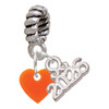 Acrylic 5/16" Orange Heart - Silver Plated Twist Rope Bead Charm Dangle with Mini Year 2026: Year to Remember Jewelry Gift - Celebrations