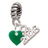 Acrylic 5/16" Green Heart - Silver Plated Twist Rope Bead Charm Dangle with Mini Year 2026: Year to Remember Jewelry Gift - Celebrations