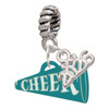 Acrylic Teal Cheer Megaphone - Silver Plated Twist Rope Bead Charm Dangle with Mini Year 2026: Year to Remember Jewelry Gift - Celebrations