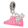 Acrylic Hot Pink Cheer Megaphone - Silver Plated Twist Rope Bead Charm Dangle with Mini Year 2026: Year to Remember Jewelry Gift - Celebrations
