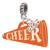 Acrylic Large Orange Cheer Megaphone - Silver Plated Twist Rope Bead Charm Dangle with Mini Year 2026: Year to Remember Jewelry Gift - Celebrations