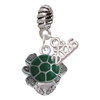 Silver Plated Green Enamel 2-D Turtle Spinner - Silver Plated Twist Rope Bead Charm Dangle with Mini Year 2026: Year to Remember Jewelry Gift - Celebrations