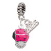 Hot Pink Ladybug Spinner - Silver Plated Twist Rope Bead Charm Dangle with Mini Year 2026: Year to Remember Jewelry Gift - Celebrations
