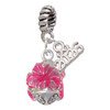 Hot Pink Hibiscus Flowers Spinner - Silver Plated Twist Rope Bead Charm Dangle with Mini Year 2026: Year to Remember Jewelry Gift - Celebrations