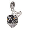 Silver Plated Diagonal Banded Barrel with Brown Crystals Spinner - Silver Plated Twist Rope Bead Charm Dangle with Mini Year 2026: Year to Remember Jewelry Gift - Celebrations