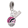 Silver Plated Wide Hot Pink Zebra Print Band Spinner - Silver Plated Twist Rope Bead Charm Dangle with Mini Year 2026: Year to Remember Jewelry Gift - Celebrations